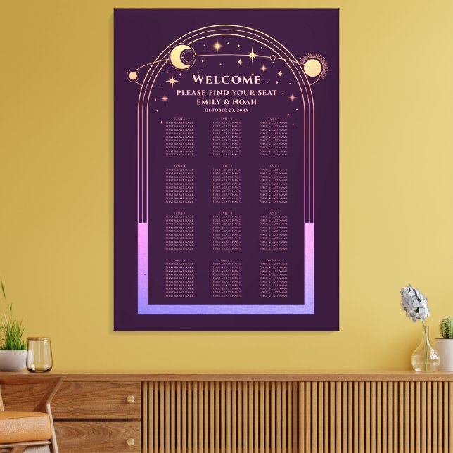 Impressão Em Tela Mística Arco-Íris Plum Sun Lua Estrelas Casamento (Insitu(Sala de estar))