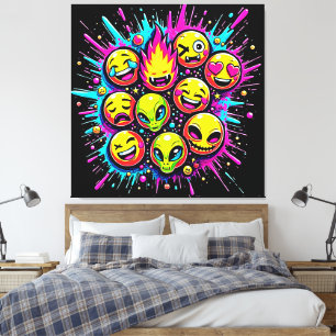 Impressão Em Tela Mistura de Emoji Funky Neon