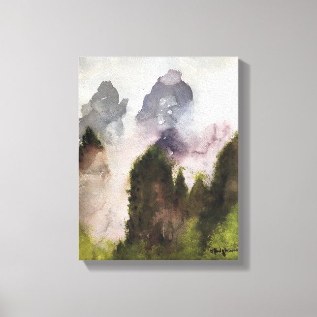 IMPRESSÃO EM TELA MISTY MOUNTAINS, WATERCOLOR (Frente)