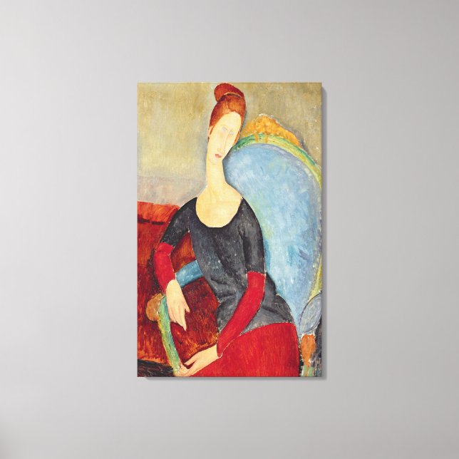 Impressão Em Tela Mme Hebuterne em uma cadeira azul, 1918 (Frente)