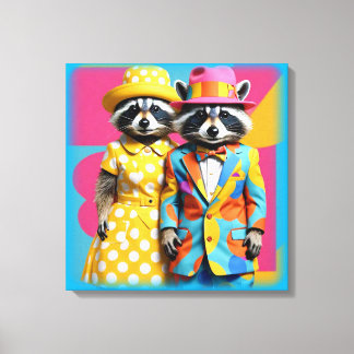 Impressão Em Tela Mod raccoons coloridos de 1960