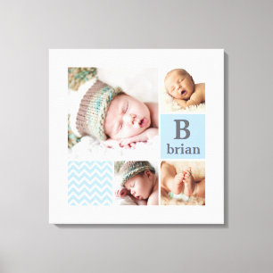 Impressão Em Tela Modelo de Foto Personalizada Azul Moderno Chevron