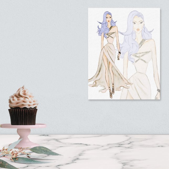 Impressão Em Tela Modelo de Moda de Voga de Aquarela (Criador carregado)