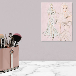 Impressão Em Tela Modelo de Moda Vogue de Rosa com Dusty Watercolor