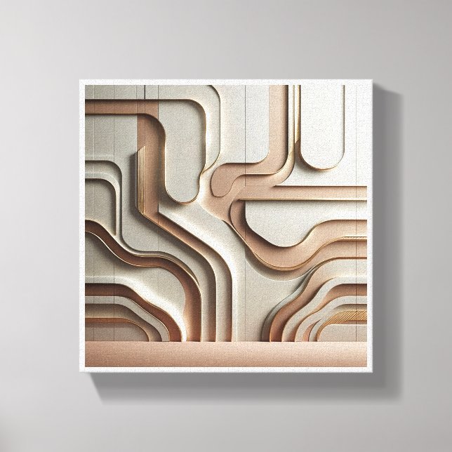 Impressão Em Tela Modern 3D Geometric Paths Abstract - Luxury Cream  (Frente)