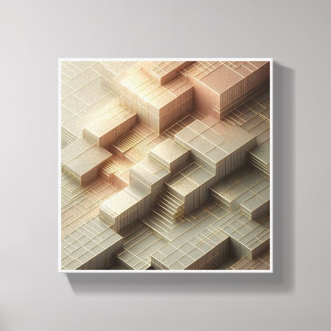 Impressão Em Tela Modern 3D Isometric Geometric Blocks - Gold and Gr (Frente)