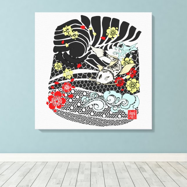 Impressão Em Tela Modern Irezumi Art Koi (Insitu(piso de madeira))