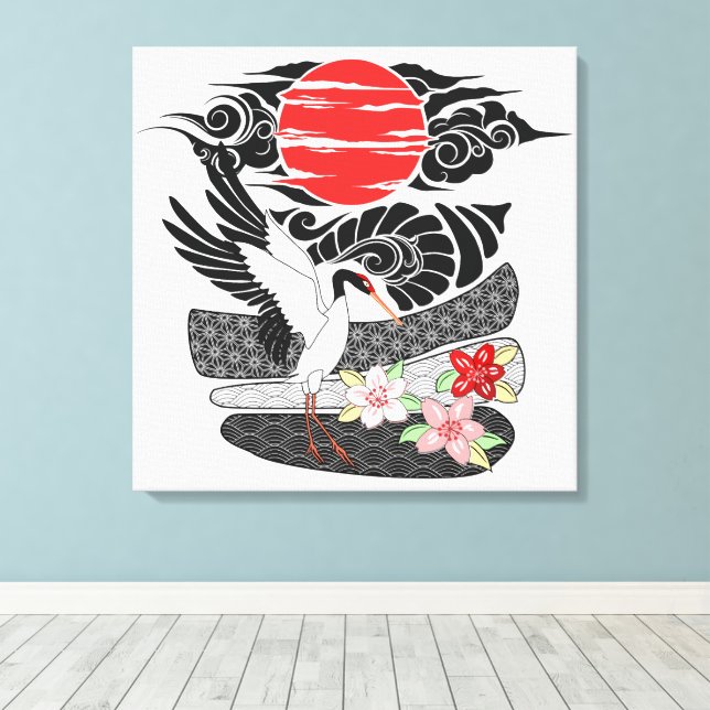Impressão Em Tela Modern Irezumi Art Tsuru (Insitu(piso de madeira))