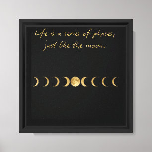 Impressão Em Tela Modern Moon Phases Wall Art Celes Pretos e Doura