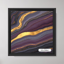 Modern Plum Metallic Agate Marble Abstract Art