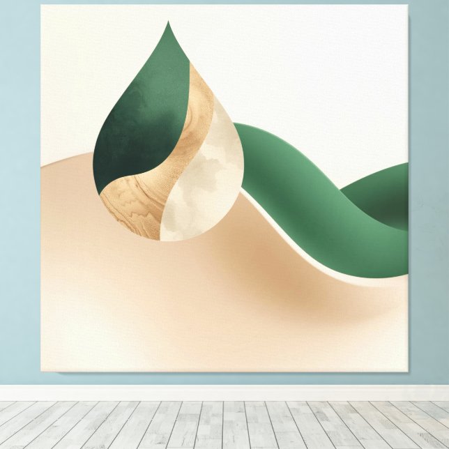Impressão Em Tela Modern Teardrop Wave Abstract Beige and Green  (Insitu(piso de madeira))