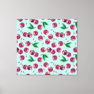 Impressão Em Tela Modern Watercolor Cherries: Juicy Berry Patterno