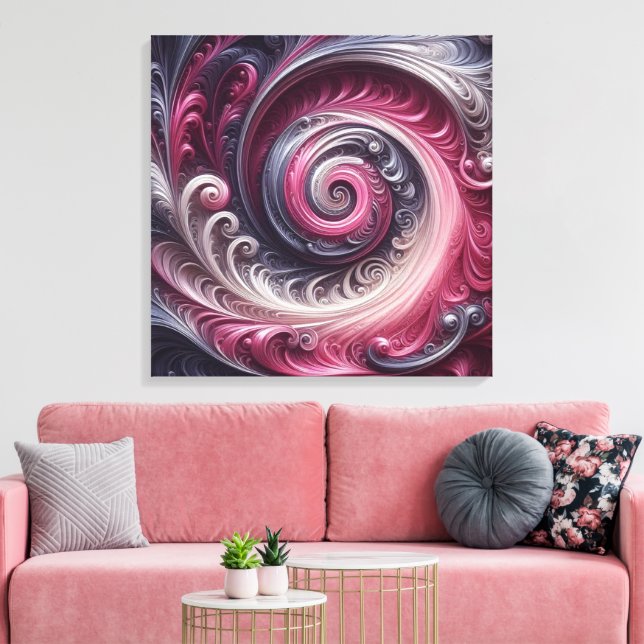 Impressão Em Tela Moderno Abstrato Simples Redemoinho Rosa e Roxo (Insitu(Sala de estar))