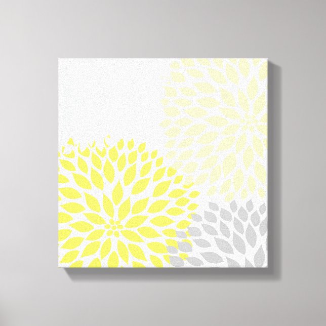 Impressão Em Tela Moderno Amarelo e Cinza Dahlia Square Wall Art md (Frente)