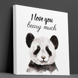 Impressão Em Tela Moderno Eu Te Amo Muito Panda Preta E Branca