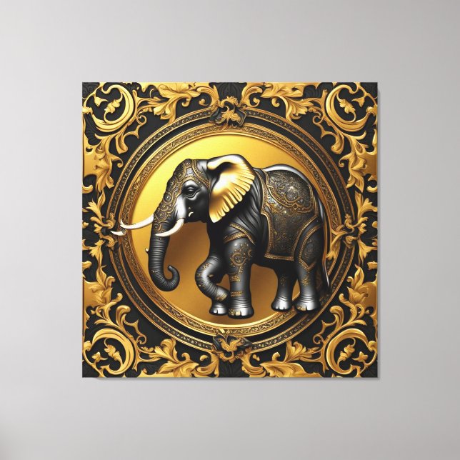 Impressão Em Tela Moldura decorativa de ouro elefante (Frente)