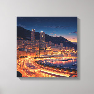 Impressão Em Tela Mônaco Monte Carlo à noite