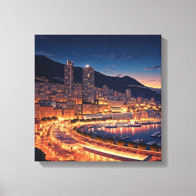 Impressão Em Tela Mônaco Monte Carlo à noite (Frente)