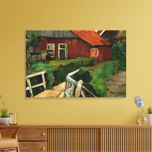 Impressão Em Tela Mondrian - Edifício Rural com Ponte