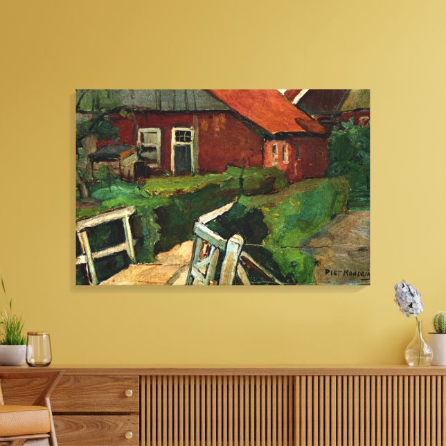 Impressão Em Tela Mondrian - Edifício Rural com Ponte (Insitu(Sala de estar))
