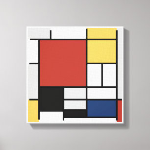 Impressão Em Tela Mondrian Painting Red Plane Yellow Black Cinza Blu
