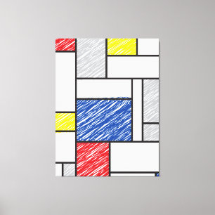 Impressão Em Tela Mondrian Scribbles Minimalista De Stijl Arte Moder