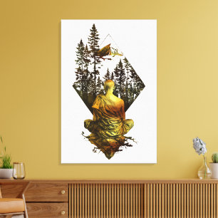 Impressão Em Tela Monge Meditativo na Cena da Natureza