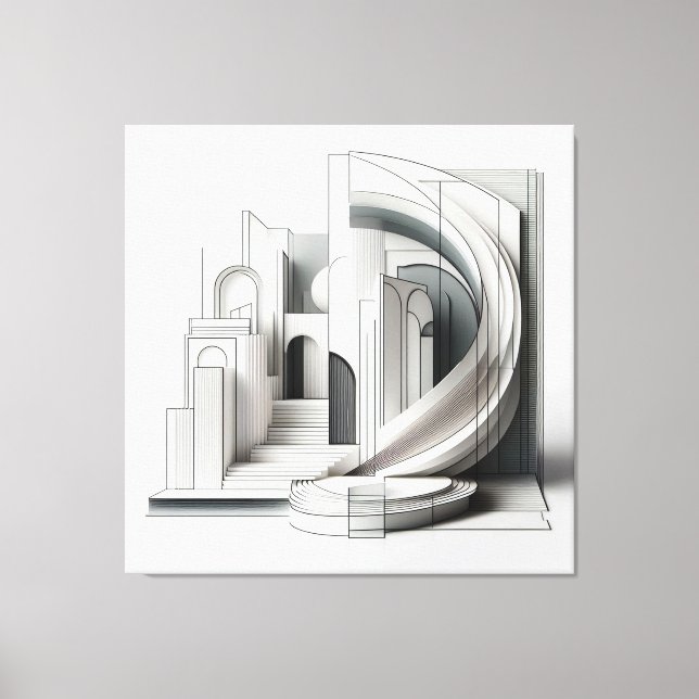 Impressão Em Tela Monochrome Architectural Flow (Frente)