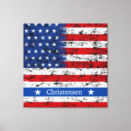 Impressão Em Tela Monograma 4 de julho Bandeira Americana Nome Patri