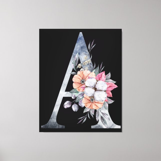 Impressão Em Tela Monograma A Blues Florais (Frente)