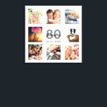 Impressão Em Tela Monograma branco de colagem personalizada de fotos<br><div class="desc">Um único presente de aniversário de 80 ou guardiã, celebrando sua vida com uma colagem de 8 fotos suas. Adicione imagens de sua família, amigos, animais de estimação, hobbies ou destino de viagem de sonho. Personalize e adicione um nome, 80 anos e uma data. Cinzas e letras pretas. Um fundo...</div>
