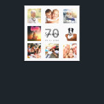 Impressão Em Tela Monograma branco de colagem personalizada de fotos<br><div class="desc">Um único presente de aniversário de 70 ou guardiã, celebrando sua vida com uma colagem de 8 fotos suas. Adicione imagens de sua família, amigos, animais de estimação, hobbies ou destino de viagem de sonho. Personalize e adicione um nome, 70 anos e uma data. Cinzas e letras pretas. Um fundo...</div>