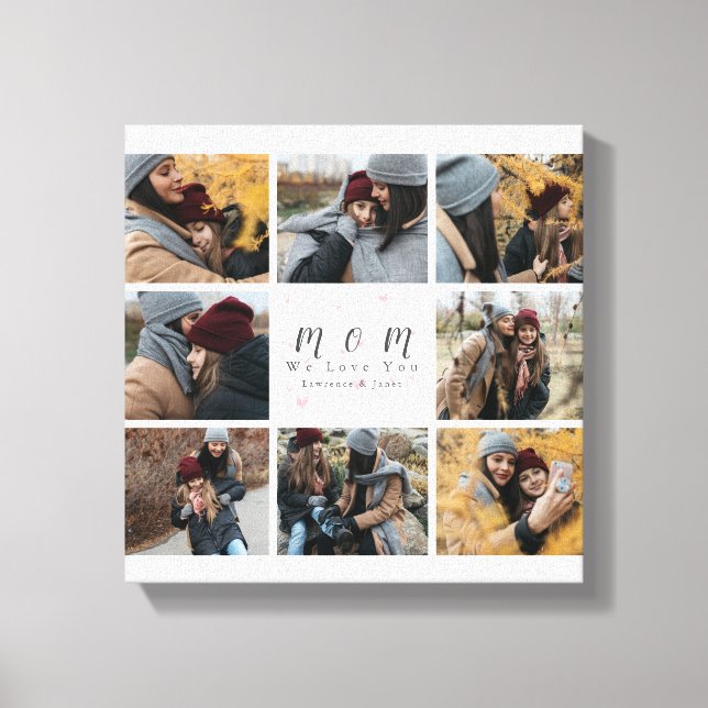 Impressão Em Tela Monograma Branco Personalizado 8 Fotografia Colage (Frente)