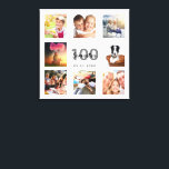 Impressão Em Tela Monograma branco personalizado de colagem de fotos<br><div class="desc">Um único presente de aniversário de 100 anos ou guarda-o, celebrando sua vida com uma colagem de 8 fotos suas. Adicione imagens de sua família, amigos, animais de estimação, hobbies ou destino de viagem de sonho. Personalize e adicione um nome, 100 anos e uma data. Cinzas e letras pretas. Um...</div>