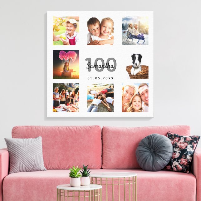 Impressão Em Tela Monograma branco personalizado de colagem de fotos (Insitu(Sala de estar))