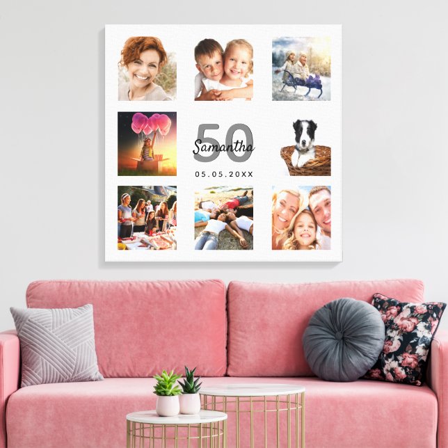 Impressão Em Tela Monograma branco personalizado de colagem de fotos (Insitu(Sala de estar))