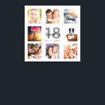 Impressão Em Tela Monograma branco personalizado de colagem de fotos<br><div class="desc">Um único presente de aniversário de 18 anos ou guarda-o, celebrando a sua vida com uma colagem de 8 das suas fotos. Adicione imagens de sua família, amigos, animais de estimação, hobbies ou destino de viagem de sonho. Personalize e adicione um nome, 18 anos e uma data. Cinzas e letras...</div>