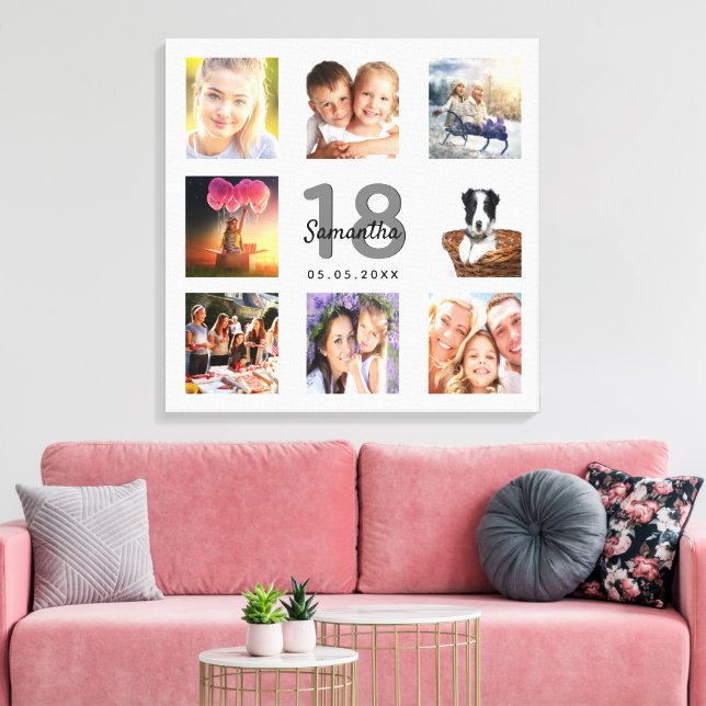 Impressão Em Tela Monograma branco personalizado de colagem de fotos (Insitu(Sala de estar))