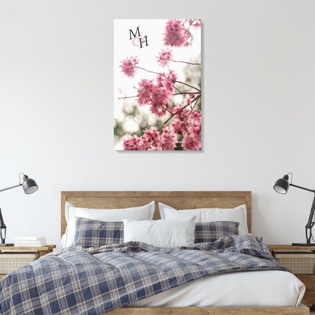 Impressão Em Tela Monograma das Flores Rosa Bonitas (Insitu(Quarto))