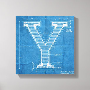 Impressão Em Tela Monograma de Blueprint Letra Y