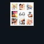 Impressão Em Tela Monograma de Colagem Branca de Fotos do 60º aniver<br><div class="desc">Um único presente de aniversário de 60 anos ou guarda, celebrando sua vida com uma colagem de 8 fotos. Adicione imagens de sua família, amigos, animais de estimação, hobbies ou destino de viagem de sonho. Personalize e adicione um nome, 60 anos e uma data. Cinzas e letras pretas. Um fundo...</div>