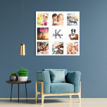 Impressão Em Tela Monograma de colagem de fotos da família branco<br><div class="desc">Um presente único ou um presente para si próprio celebrando a sua vida com uma colagem de 8 das suas próprias fotos, fotos. Personalize e adicione um nome e uma letra monográfica. Um fundo branco na moda. Cinza e texto preto. O nome é escrito com um moderno estilo escrito à...</div>