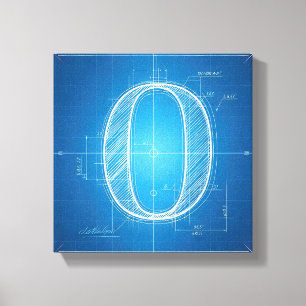 Impressão Em Tela Monograma de Letra O em Blueprint