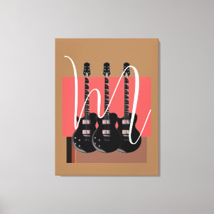 Impressão Em Tela Monograma de Violão Elétrico de pop Art