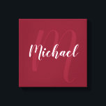 Impressão Em Tela Monograma e Nome personalizados do Red Burgundy<br><div class="desc">Monograma Personalizado e Presente de Nome da Família apresentando o nome no estilo de fonte branco do script moderno e monograma no estilo de fonte moderno vermelho-vermelho-claro como fundo em fundo vermelho-burgundy.</div>