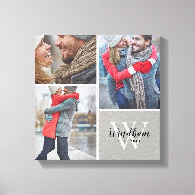 Impressão Em Tela Monograma Familiar Data Estabelecida 3 Colagem Fot (Frente)