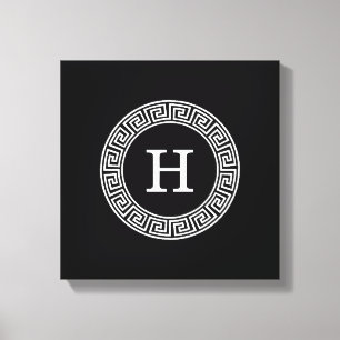 Impressão Em Tela Monograma Inicial do Quadro-Chave Grego Branco Pre