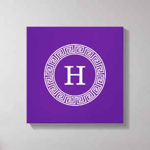 Impressão Em Tela Monograma Inicial do Quadro-Chave Grego - Purple W