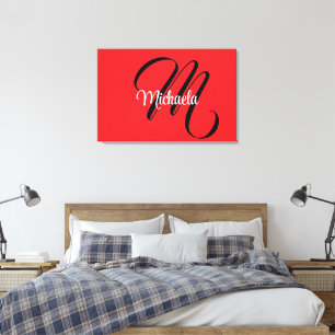 Impressão Em Tela Monograma inicial minimalista moderno nome vermelh