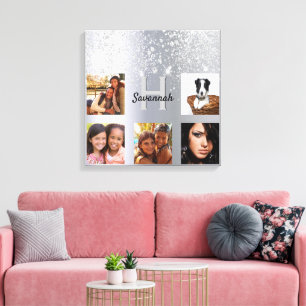Impressão Em Tela Monograma personalizado de colagem de fotos com po